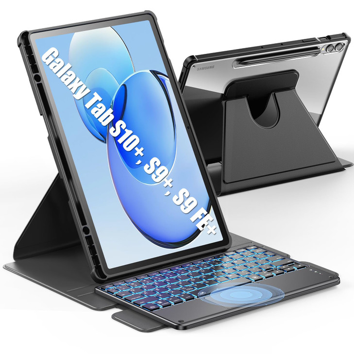 INFILAND for Galaxy Tab S10 S9 PlusS9 FE Plus Keyboard Case High Precision Tackpad 360 Rotating Stand Detachable Magneti