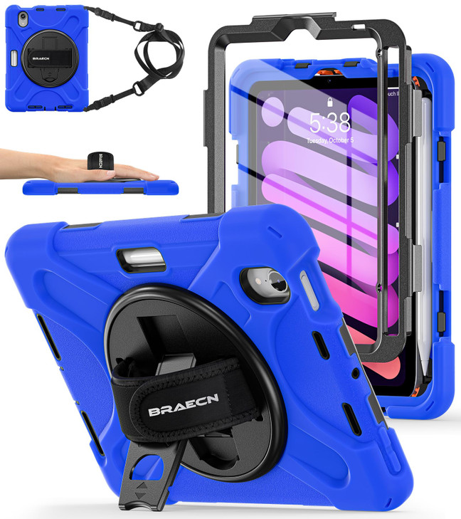 BRAECNstock Case for Apple iPad mini 7 A17 Pro 2024 Mini 6 83 with Screen Protector Pencil Holder 360 Rotating Hand Stra