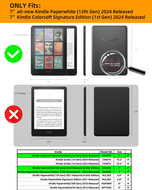 WALNEW Stand Case for 7inch Kindle Paperwhite 12th Generation 2024 Released and Kindle Colorsoft Signature Edition Two H