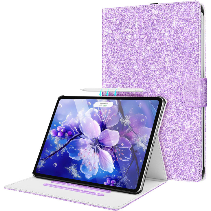 Fingic for iPad Pro 13 inch Case 20252024 M5M4 with Pencil Holder Sparkly Shiny Support Pencil Pro and PencilUSBCPU Leat