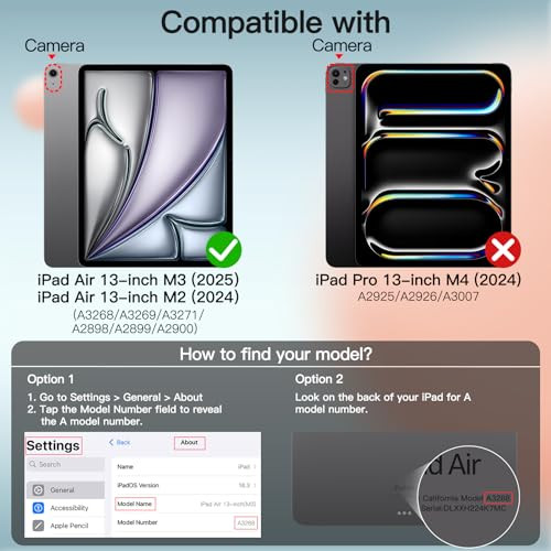 JETech Case for iPad Air 13Inch M3M2 20252024 Slim Stand Hard Back Shell Smart Cover with Auto WakeSleep Space Gray