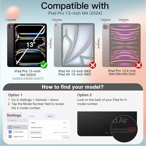 JETech Case for iPad Pro 13Inch M4 2024 Slim Stand Hard Back Shell Smart Cover with Auto WakeSleep Purple