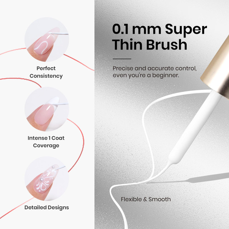 beetles Gel Polish Swirl Nail Art White Gel Liner Nail Polish 1 pcs 7ml Classic White Color Nails Art Paint for Thin French Tip Line Soak off Uv Lamp