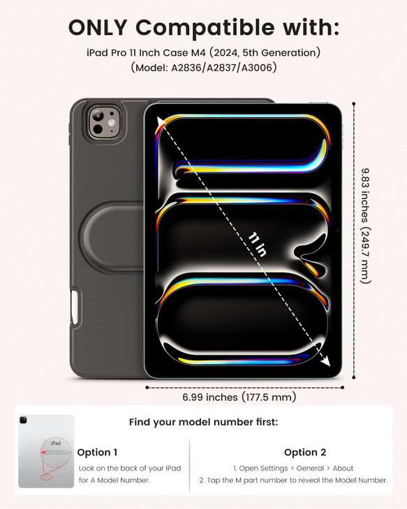 INFILAND for iPad Pro 11 Inch Case M5M4 20252024 6th5th Generation Removable Magnetic Cover VerticalHorizontal Adjustabl