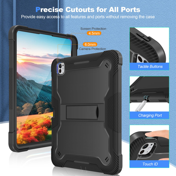 Fingic for iPad Pro 11 inch Case 2024 M4 5th Generation with Pencil Holder Heavy Duty HighImpact Shockproof Soft Silicon