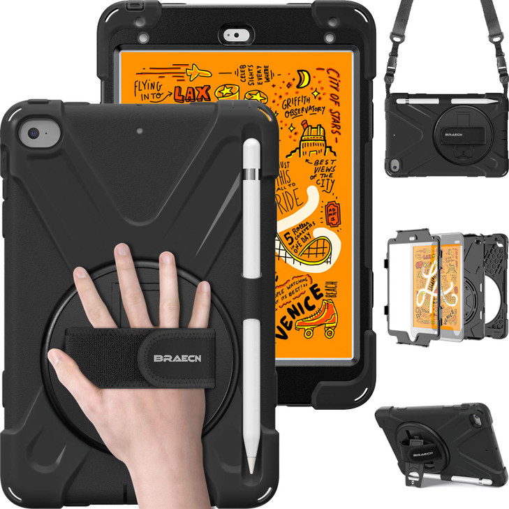 BRAECN iPad mini 5 CaseiPad mini 4 Case Heavy Duty Shockproof Protective Rugged Case with Pencil HolderHand StrapKicksta
