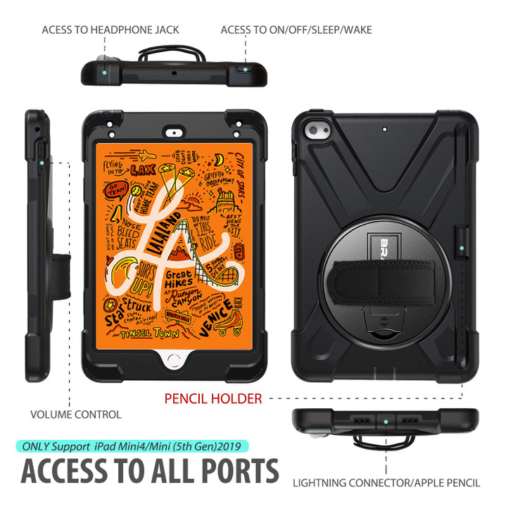 BRAECN iPad mini 5 CaseiPad mini 4 Case Heavy Duty Shockproof Protective Rugged Case with Pencil HolderHand StrapKicksta