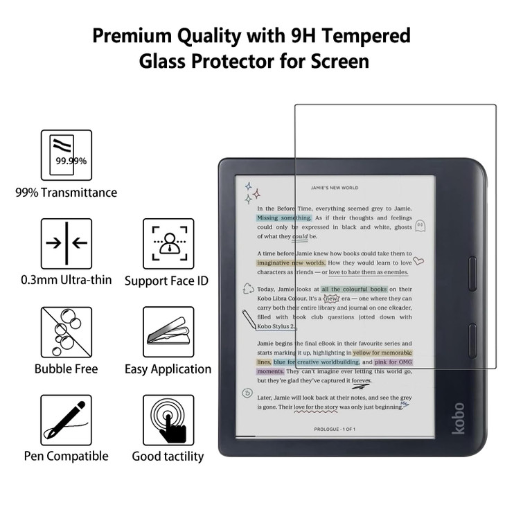 Aircawin Screen Protector for 7 Kobo Libra Colour 2024Kobo Libra 2 20219H Tempered Glass Film for Kobo Libra Colour 7 in