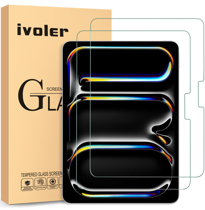 ivoler 2 Pack Screen Protector for iPad Pro 11 Inch 2024 Model 5th Generation M4 Tempered Glass Compatible With Face ID
