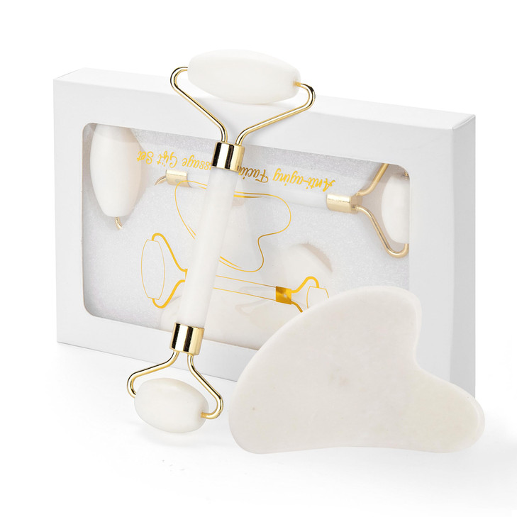 Gua Sha Facial Tools & Jade Roller for Face, Eye & Neck Skin Care, 100% Natural Jade Stone Face Roller Gua Sha Massage Tool, Eye Roller for Puffy Eye