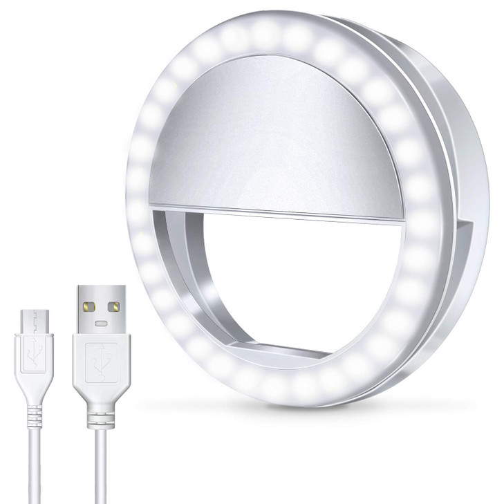 Meifigno Selfie Ring Light Rechargeable with 36 LED Lights 3Level Adjustable Brightness Clips On Phone Ring Light Compat