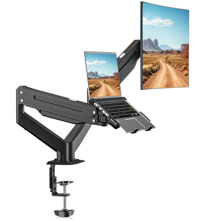 Suptek Monitor Laptop Mount Stand 2 in 1 Function Dual Monitor Arms Desk Mount for 1318 Notebook and 1732 Monitor with L