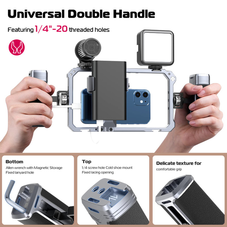 ULANZI Universal Phone Video Rig Kit with Handles Aluminum Handheld Stabilizer Phone Video Filmmaking Grip for Video Mak