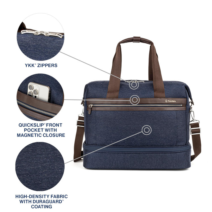 Travelpro Platinum Elite Carry on Soft Travel DropBottom Weekender Bag Overnight Men and Women True Navy Blue 185 Inch