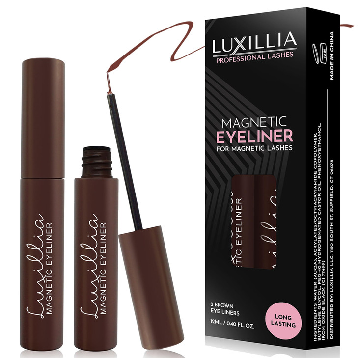 Luxillia Magnetic Eyeliner for Magnetic Eyelashes, Upgraded Strongest Hold, Most Natural Look, Waterproof, Smudge Proof Liquid Liner in Brown