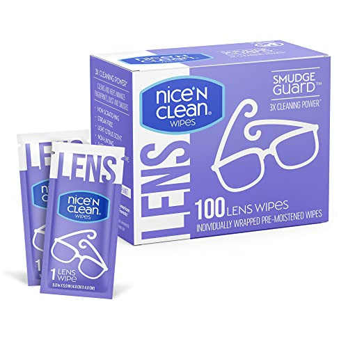 Nice n Clean SmudgeGuard Lens Cleaning Wipes 100 Total Wipes PreMoistened Individually Wrapped Wipes NonScratching NonSt