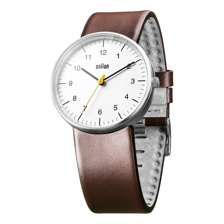 Braun Mens 3Hand Analogue Quartz Watch White Dial and Brown Leather Strap 38mm Stainless Steel Case Model BN0021WHBRG