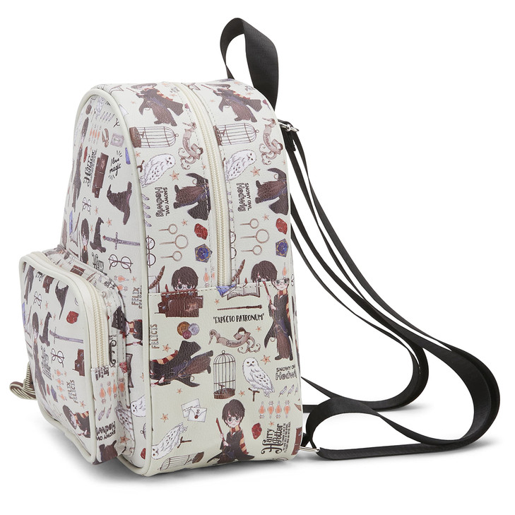 Harry Potter Wizarding World Magic Mini Purse Backpack with Hogwarts Allover Icon Print 105 Inches Adjustable Straps Fau