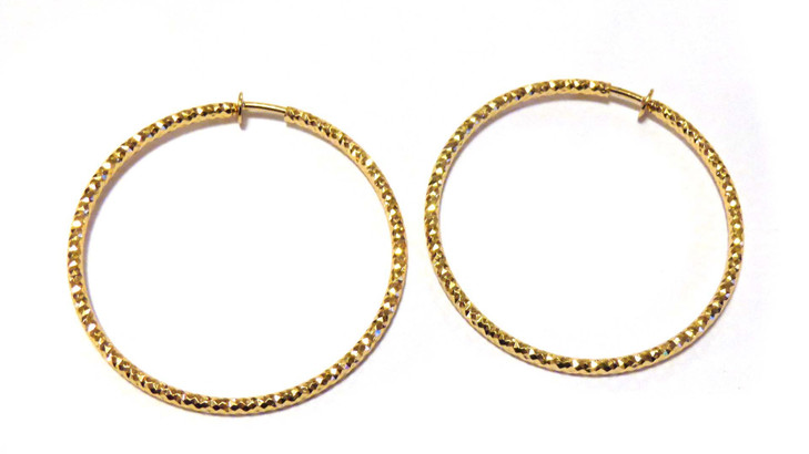 Clipon Earrings Dia Cut Hoop Gold Or Silver Tone 1 inch Hoops HypoAllergenic gold
