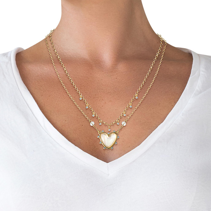 Jessica Simpson Womens Layered Heart Necklace 18 2 GoldTone Double Strand Necklace with Heart Pendant