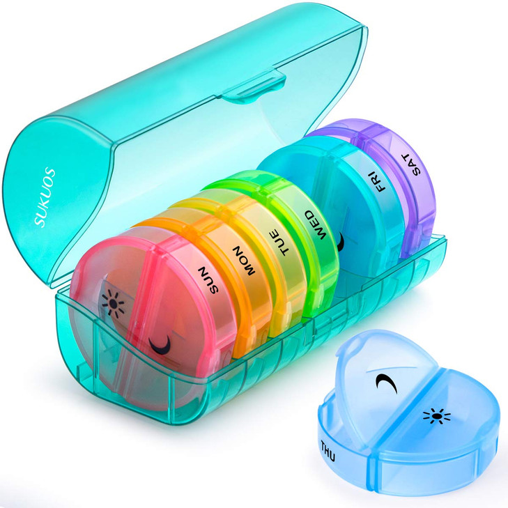 Sukuos Large Weekly Pill Organizer 2 Times a Day, Daily Pill Box 7 Day Easy to Open with Double Protection, AM PM Pill Case for Medicine/Vitamin/Fish