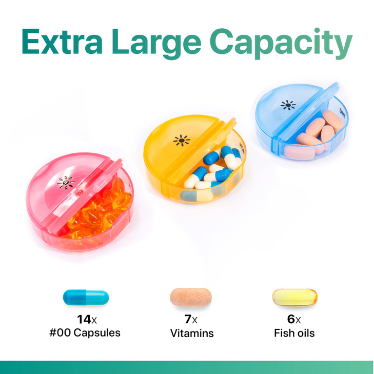 Sukuos Large Weekly Pill Organizer 2 Times a Day, Daily Pill Box 7 Day Easy to Open with Double Protection, AM PM Pill Case for Medicine/Vitamin/Fish
