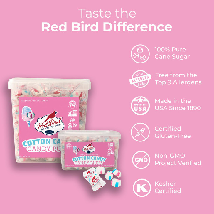 Red Bird Cotton Candy Flavored Candy Puff Mints Individually Wrapped 52 oz Tub