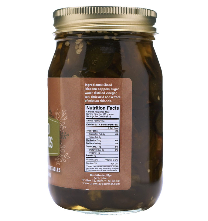 Green Jay Gourmet Pickled Candied Jalapeos in a Jar Fresh Hand Jarred Vegetables for Cooking Pantry Home Grown PrePrepar