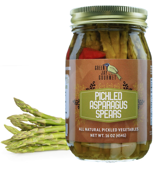 Green Jay Gourmet Pickled Asparagus Spears in a Jar Fresh Hand Jarred Vegetables for Cooking Pantry Home Grown PrePrepar