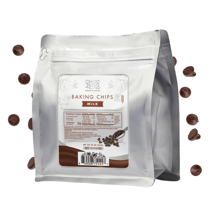 ChocZero Milk Chocolate Chips No Added Sugar Keto Low Carb Gluten Free No Sugar Alcohols 20 oz Bag for Baking Desserts