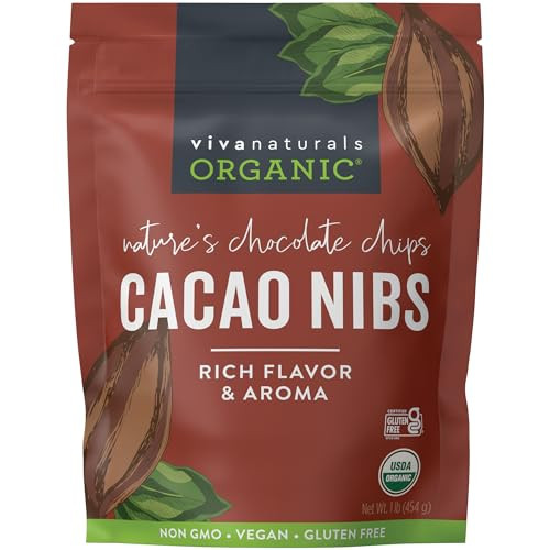 Viva Naturals Organic Cacao Nibs Unsweetened 1 LB 454 g Keto Friendly Vegan NonGMO GlutenFree Chocolate Chip Substitute