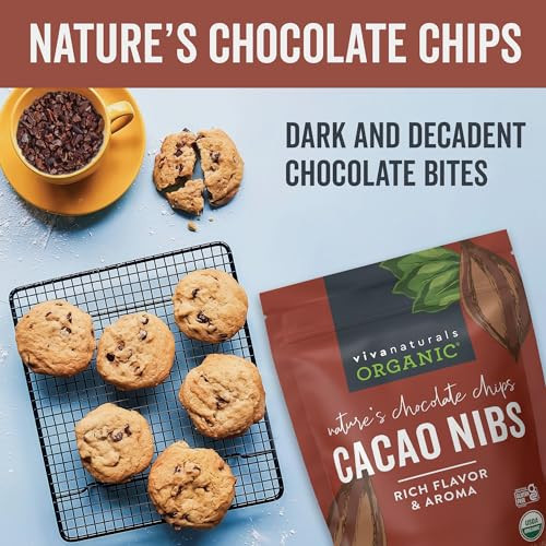 Viva Naturals Organic Cacao Nibs Unsweetened 1 LB 454 g Keto Friendly Vegan NonGMO GlutenFree Chocolate Chip Substitute