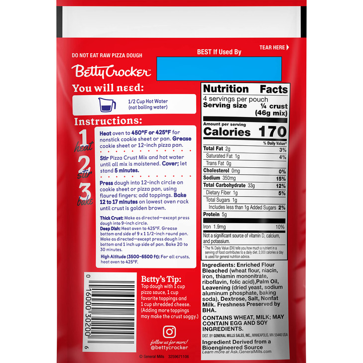Betty Crocker Pizza Crust Mix Makes One 12inch Crust 65 oz