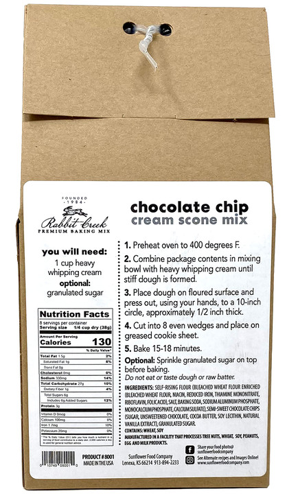 Rabbit Creek Chocolate Chip Scone Mix Chocolate Chip Scones Baking Mix Rabbit Creek Baking Mix 1075 Ounce