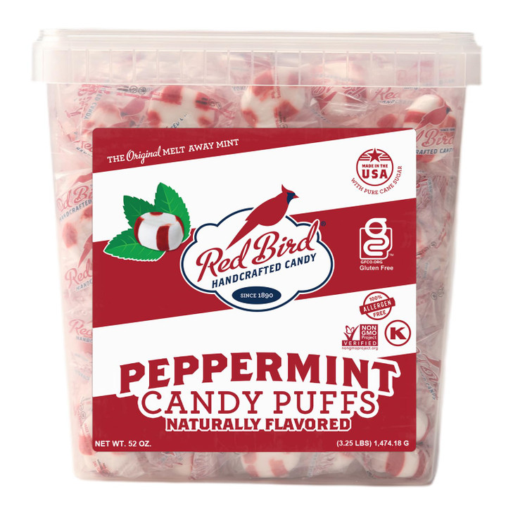 Red Bird Soft Peppermint Puffs Candy Individually Wrapped Soft Mints 52 oz Tub