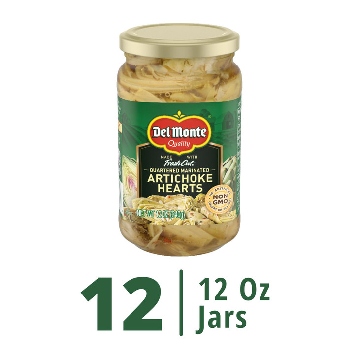Del Monte Quartered Marinated Artichoke Hearts 12 oz Glass Jar 12 Pack