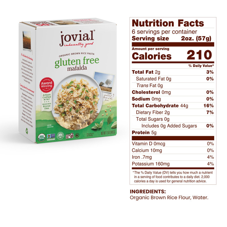 Jovial 100 Organic Gluten Free Brown Rice Mafalda Mafalda Pasta Noodles Healthy Pasta Whole Grain Pasta Organic Pasta Gl