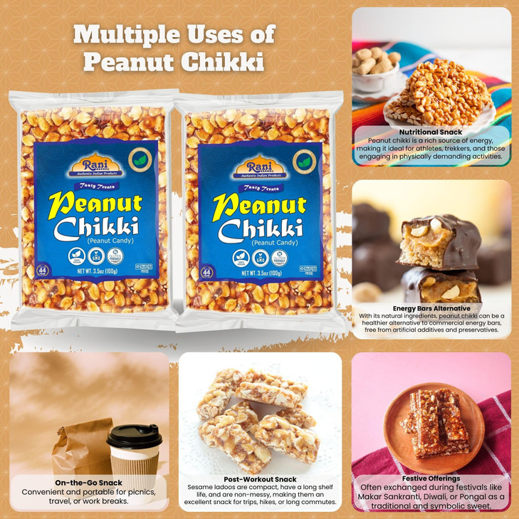 Rani Peanut Chikki Brittle Candy 35oz 100g x Pack of 2 All Natural Vegan No colors Gluten Friendly Kosher Indian Origin