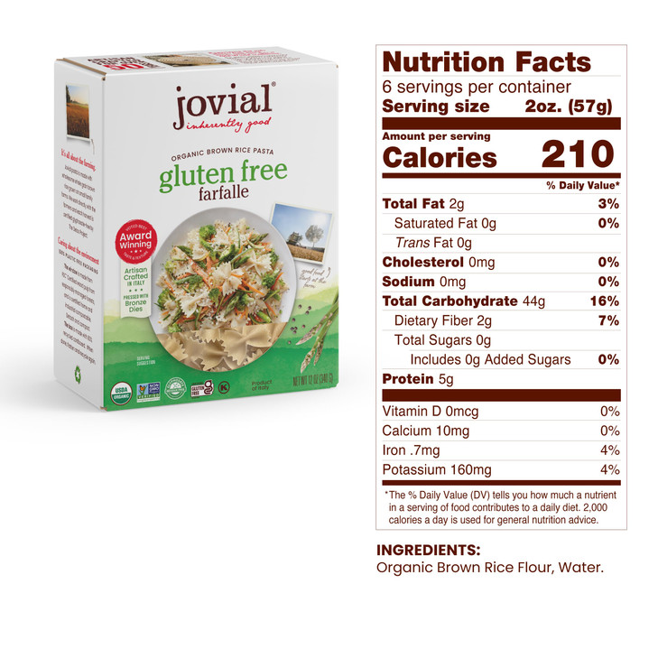 Jovial Pasta Farfalle Brown Rice Organic 12 Ounce