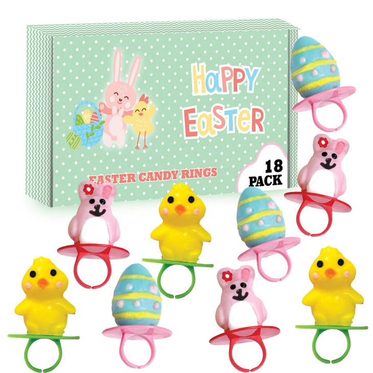 Easter Candy Rings 3D Ring Pops 18 Individually Wrapped Suckers Bulk Variety Pack Easter Basket Candy Egg Hunt Fillers S