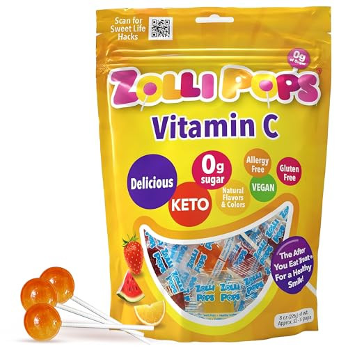 Zollipops Vitamin C Clean Teeth Pops Sugar Free Candy DyeFree Lollipops Keto DiabeticFriendly DentistApproved Treats for