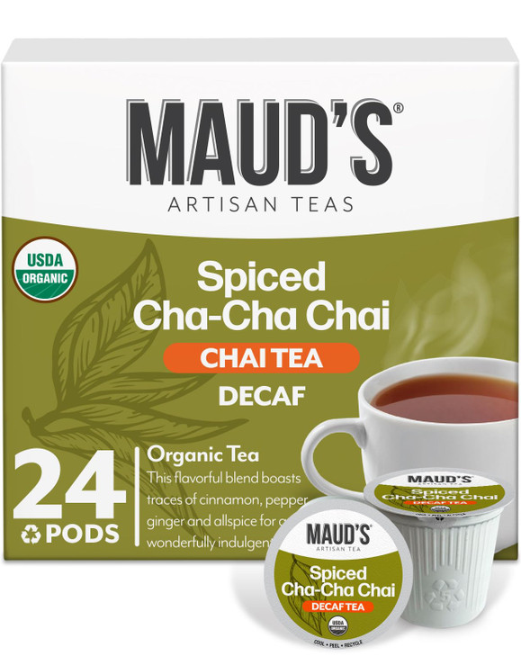 Mauds Organic Decaf Chai Tea Pods 24 ct Recyclable Single Serve Tea Pods 100 Gourmet Blended Tea Leaves Compatible with