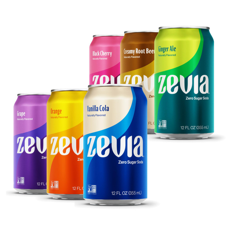 Zevia Zero Sugar Soda Rainbow Variety Pack 12 oz Cans 24Pack Naturally Sweetened NonGMO Project Verified GlutenFree Vega