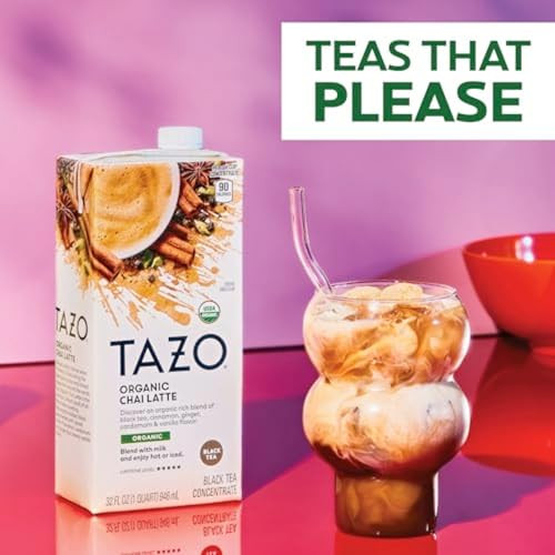 TAZO Organic Chai Latte Concentrate Hot or Iced Black Tea EasytoServe Everyday Lattes and Mocktails 32 oz Carton Pack of