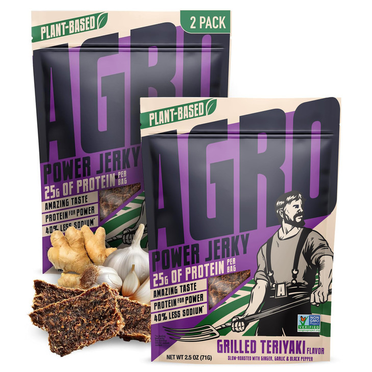 AGRO POWER Vegan Jerky Grilled Teriyaki Flavor Delicious NonGMO Certified Vegetarian Jerky with 25 Grams of PlantBased P