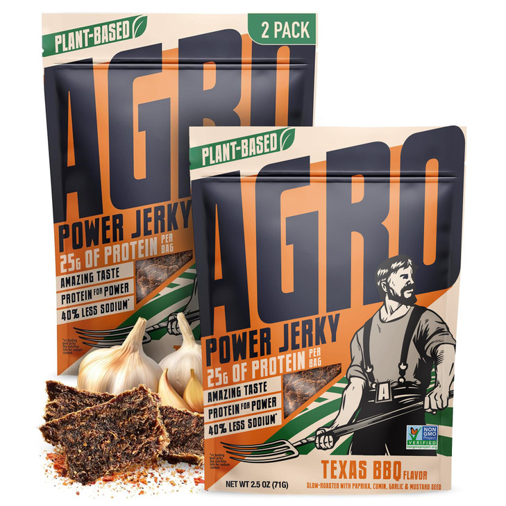 AGRO POWER Vegan Jerky Texas BBQ Flavor Delicious NonGMO Certified Vegetarian Jerky with 25 Grams of PlantBased Protein