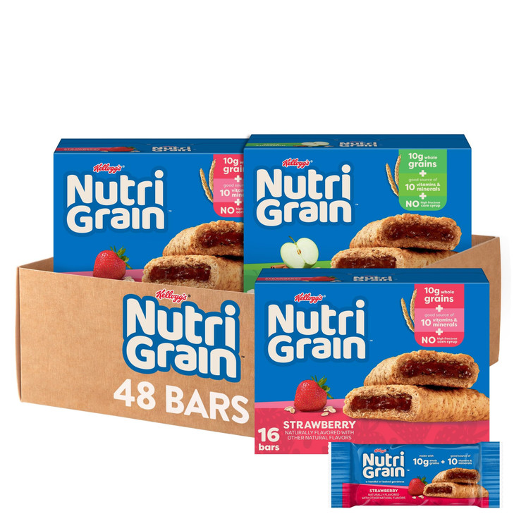 NutriGrain Breakfast Bars Made with 10g Whole Grains Snack Bars Variety Pack 3 Boxes 48 Count