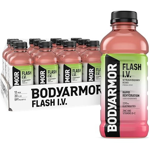 BODYARMOR Flash IV Electrolyte Beverage Strawberry Kiwi Hydration Drink with Coconut Water For Rapid Rehydration Post Wo