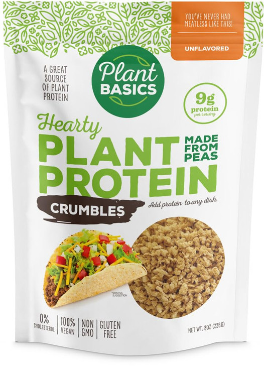 Plant Basics Hearty Plant Protein Unflavored Crumbles 8 oz Made from Peas NonGMO Gluten Free Low Fat Low Sodium Vegan Me