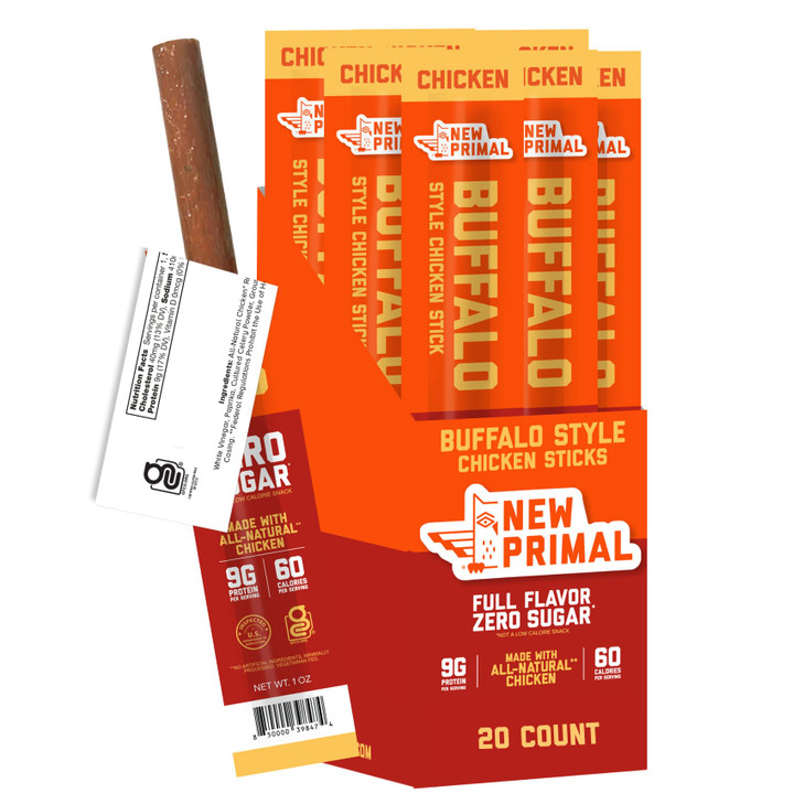 New Primal Buffalo Chicken Sticks Keto Gluten Free Healthy Snacks Sugar Free Low Carb High Protein Jerky Meat Stick 9g P